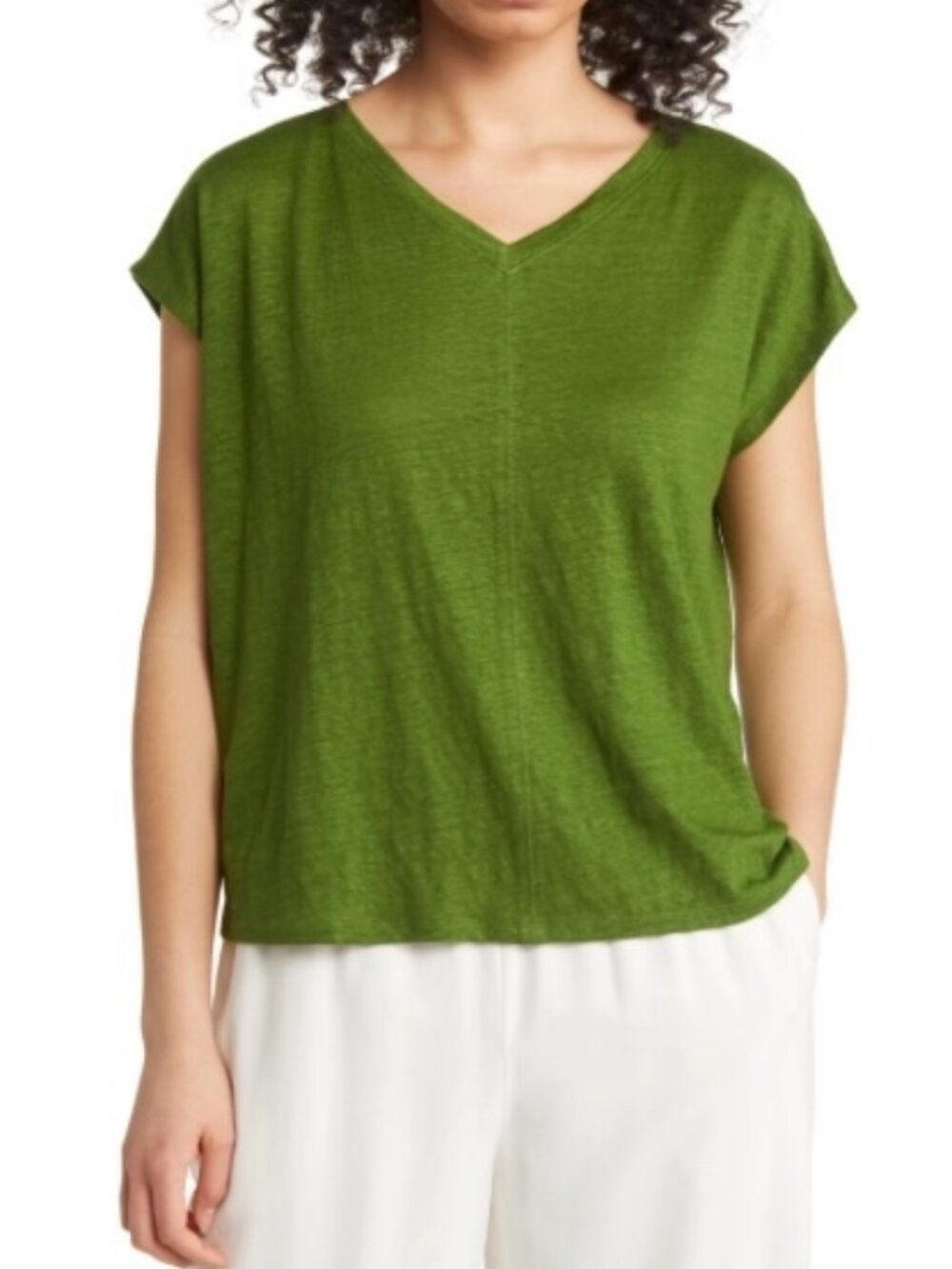 Eileen Fisher Organic Linen Jersey V-Neck Tee Size XL
